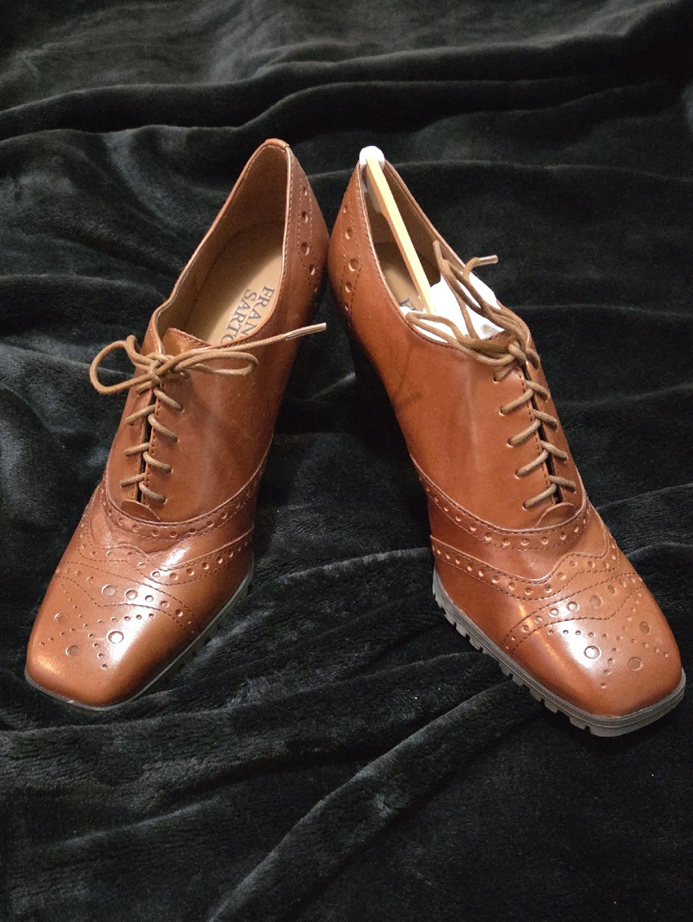 Franco Sarto Tan Leather Lace-Up Oxford Wedge Boots